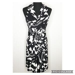 WHBM black white butterfly print sleeveless midi dress size 6 Petite 6P NWT